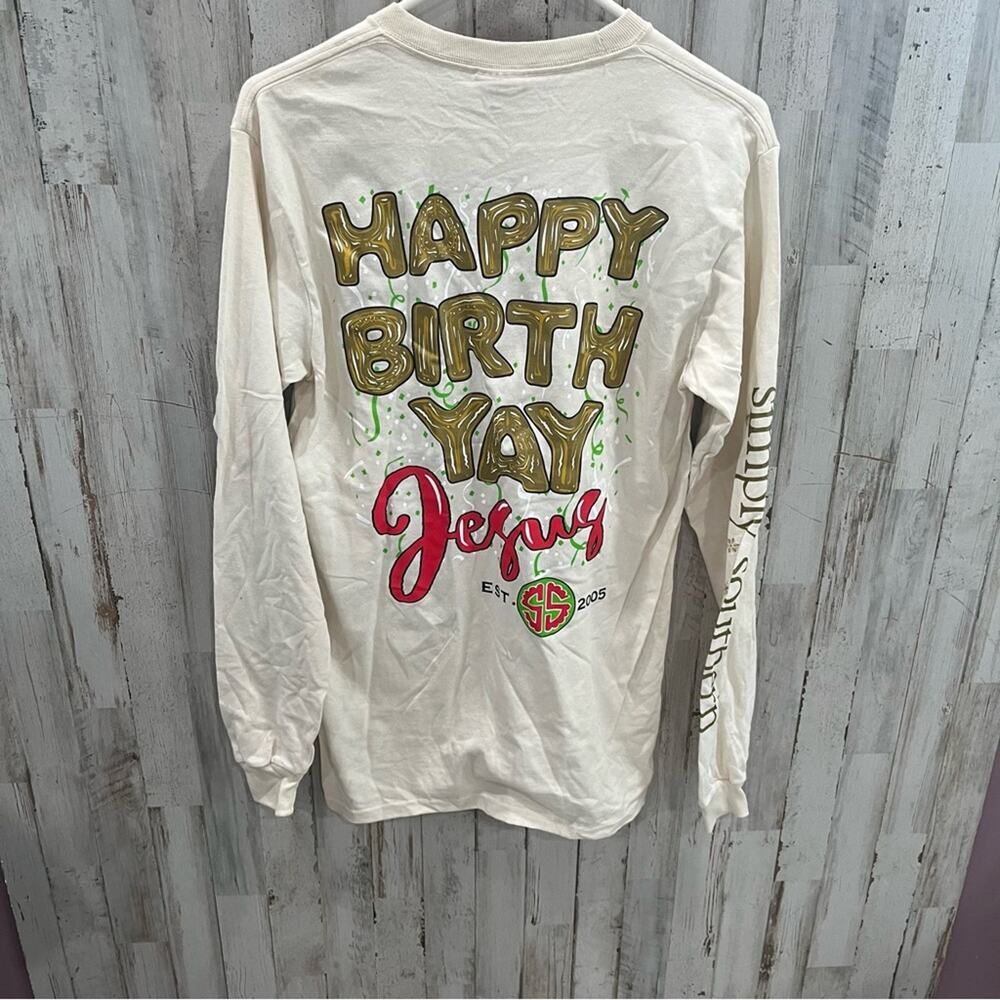 Simply Southern Cream Long Sleeve "Happy Birth Yay Jersey" Graphic Tee